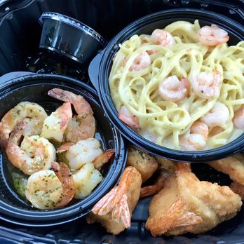 Red Lobster - Seafood Shrimp Trio to-go (not pictured: mashed potatoes, Caesar salad, and cheddar bay biscuits) - Yum! - Seafood Near Me - Vallejo, California Red Lobster - Seafood Shrimp Trio to-go (not pictured: mashed potatoes, Caesar salad, and cheddar bay biscuits) - Yum! - Seafood Near Me - Vallejo, California
