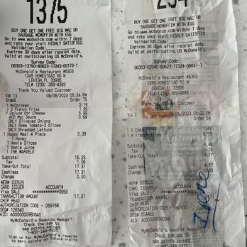 McDonald's - the receipt for the restaurant - Fast Food Near Me - Lehigh Acres, Florida