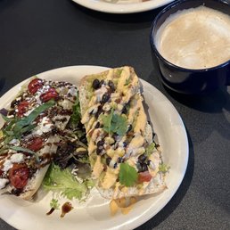 Avocado toast and hot caramel macchiato
