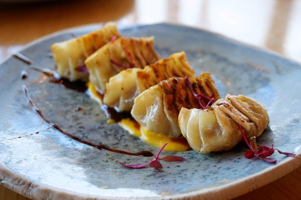 Photo of Sushisamba - London, XGL, GB. Wagyu Gyoza: kabocha puree and sweet soy (£20).