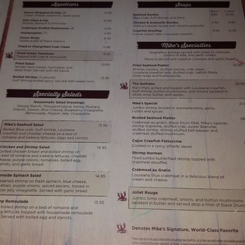 Mike Anderson's - Gonzales - Menu..no lunch options.. - Seafood Near Me - Gonzales, Louisiana