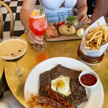 June's - espresso martini, vodka drink, crêpe, fries, lox board - Breakfast & Brunch Near Me - Austin, Texas