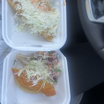 Fish Taco Express - 1. Potato taco  2. Fish taco - Tacos Near Me - Perris, California