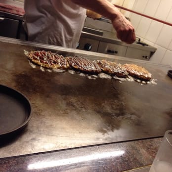 Japanese Pancake World - Adding the fish flakes - Japanese Near Me - Amsterdam, New Hampshire