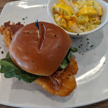 Harborside - The Harborside Fish sandwich with squash casserole - Seafood Near Me - Winter Haven, Florida Harborside - The Harborside Fish sandwich with squash casserole - Seafood Near Me - Winter Haven, Florida