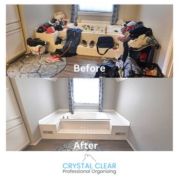 Crystal Clear Professional Organizing  - Clutter cleared from this tub area in the bathroom. Much calmer and relaxing space to want to take a bath and wind down for in the evening. - Home Organization Near Me - Bloomington, Illinois