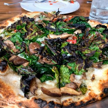 Wood Stack Pizza Kitchen - Metuchen - 'Hail to the Kale' pizza - tuscan kale, roasted mushrooms, calabrian chillies, Fontina with bechamel sauce - Pizza Near Me - Metuchen, New Jersey