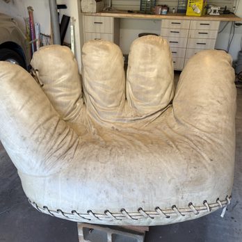 Underwood Restorations - Leather Baseball Glove Chair. Before - Furniture Repair Near Me Underwood Restorations - Leather Baseball Glove Chair. Before - Furniture Repair Near Me