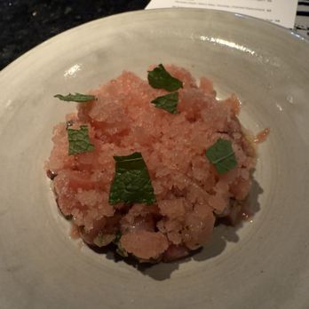 Rooster & the Till - Seafood taretare and shaved frozen tomato on top - New American Near Me - Tampa, Florida