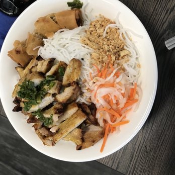 Pho Sam - Number 56 grilled chicken, egg rolls over vermicelli - Vietnamese Near Me - San Ramon, California Pho Sam - Number 56 grilled chicken, egg rolls over vermicelli - Vietnamese Near Me - San Ramon, California