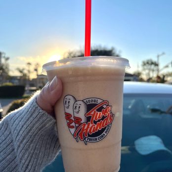 Two Hands Corn Dog - horchata slush - Korean Near Me - San Marcos, California Two Hands Corn Dog - horchata slush - Korean Near Me - San Marcos, California