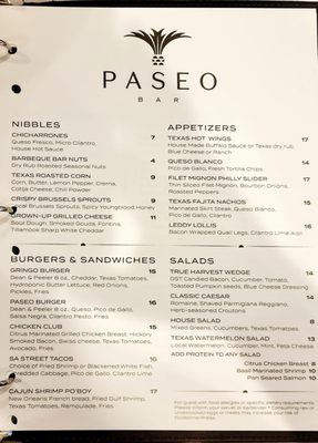 Menu photo 6 Paseo Bar San Antonio, TX