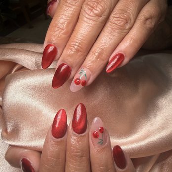 Main Street Nails & Spa - Red cateyes and  at Main Street Nails and Spa  Acrylic nails - Nail Salons Near Me - Cartersville, Georgia