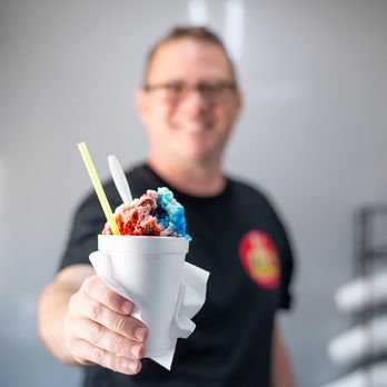 Jackrabbit Shaved Ice - Medium half Blue Coconut and half Tigers Blood with sweetens condensed milk as the topping! Yummy :) - Shaved Ice Near Me - Naples, Texas