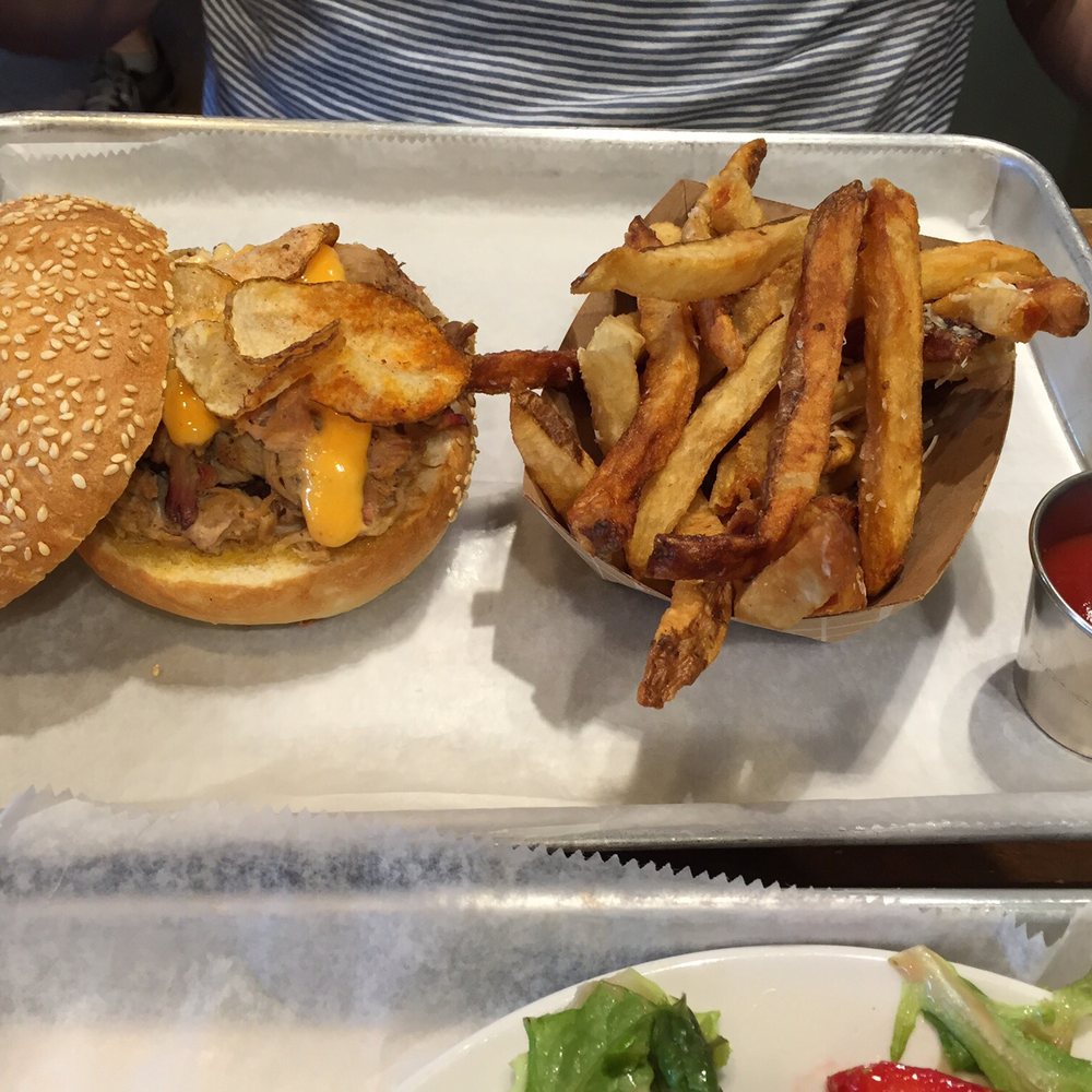 The Table - Pulled Pork sandwich with Parmesan fries - American Near Me - Louisville, Kentucky The Table - Pulled Pork sandwich with Parmesan fries - American Near Me - Louisville, Kentucky