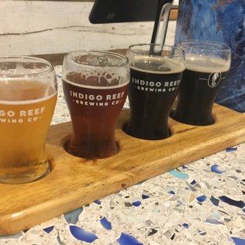 Indigo Reef Brewing Company - Flight, beer, countertop - Breweries Near Me - Charleston, South Carolina Indigo Reef Brewing Company - Flight, beer, countertop - Breweries Near Me - Charleston, South Carolina