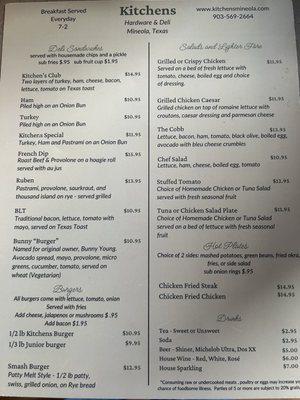 Menu photo 1 Kitchens Hardware and Deli Mineola, TX Menu photo 1 Kitchens Hardware and Deli Mineola, TX