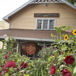 Earth Central - Full bloom summer flower garden at the shop!