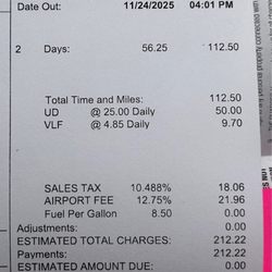 Thrifty Rent A Car - My receipt after they added fees and increased the already existing taxes and fees