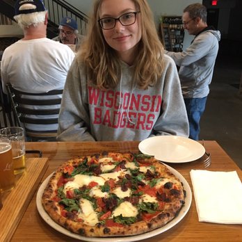 Lucette Brewing - Create your own pizza: spinach, cherry tomatoes, bacon, and Kalamata olives. - Pizza Near Me - Menomonie, Wisconsin