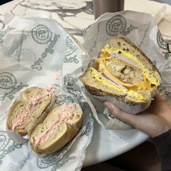 Ess-a-Bagel - Eggsplaining on Everything Bagel (right) - Bagels Near Me - New York, New York