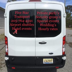 5 Star Transport - 12 passenger high top van, group events, airport shuttle, trips and events. Available hourly if needed.