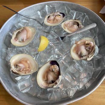 Off The Hook Raw Bar and Grill - Raw clams, middle necks they're a bit  big for our liking but very fresh - Seafood Near Me - New Smyrna Beach, Florida