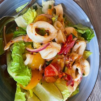Cafe Equator - Lemongrass Calamari Salad. So good asked for it spicy if you like it hot. - Thai Near Me - Metairie, Louisiana Cafe Equator - Lemongrass Calamari Salad. So good asked for it spicy if you like it hot. - Thai Near Me - Metairie, Louisiana