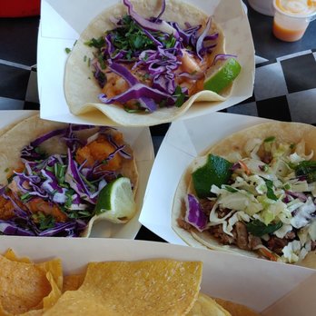 Rusty Taco - Shrimp tacos - one grilled, one fried and brisket taco - Tex-Mex Near Me - Minneapolis, Minnesota