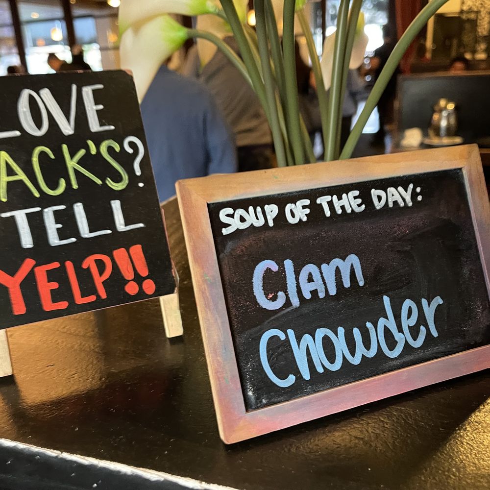 Jack's Restaurant & Bar - Soup of the Day at their host station at Jack's Restaurant & Bar in San Bruno. - American Near Me - San Bruno, California Jack's Restaurant & Bar - Soup of the Day at their host station at Jack's Restaurant & Bar in San Bruno. - American Near Me - San Bruno, California