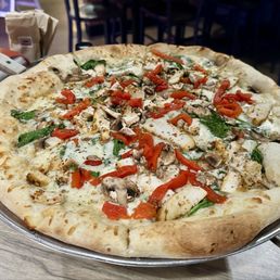 Good pizza. Old McDonald Chicken with white sauce Good pizza. Old McDonald Chicken with white sauce