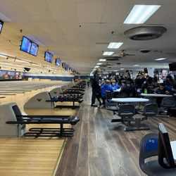 HPL Bowling Center - Down the alley, ball racks, and bowling balls