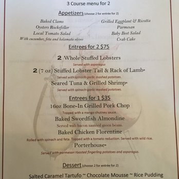 Spiro's - Tonight's 3 course price fix menu - New American Near Me - Rocky Point, New York