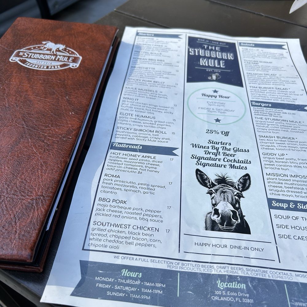 The Stubborn Mule - Menu - New American Near Me - Orlando, Florida The Stubborn Mule - Menu - New American Near Me - Orlando, Florida