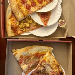 6 slices: pepperoni, Italian sausage, Big Texas, The Mac