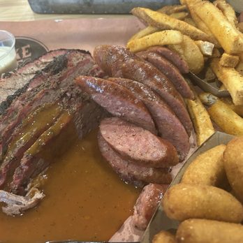The Smoke Pit - Brisket, sausage, okra, fries and hush puppies. - Southern Near Me - Salisbury, North Carolina