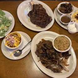 Cesar salad, chili, bone in rib eye, 12 oz ribeye, seasoned rice
