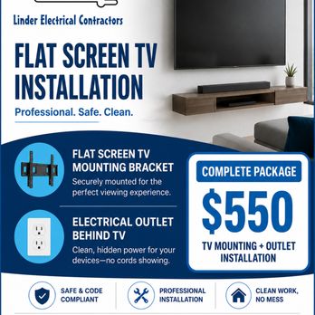 Linder Electrical Contractors - Tv installed with electrical outlet - Lighting Fixtures & Equipment Near Me - Telford, Pennsylvania Linder Electrical Contractors - Tv installed with electrical outlet - Lighting Fixtures & Equipment Near Me - Telford, Pennsylvania