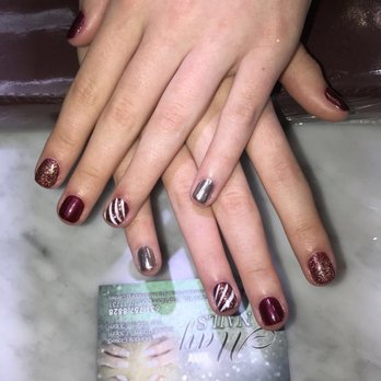 May Nails - Gel nails with candy cane design, sparkle nail and chrome nail. - Nail Salons Near Me - East Northport, New York