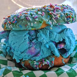 Hawaiian donut with bubble gum ice cream Hawaiian donut with bubble gum ice cream