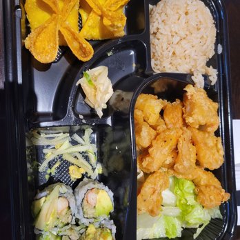 Shinko Grill - Bento Bang Bang Shrimp, with California Roll and Crab Rangoon and Fried Rice - Sushi Bars Near Me - High Point, North Carolina Shinko Grill - Bento Bang Bang Shrimp, with California Roll and Crab Rangoon and Fried Rice - Sushi Bars Near Me - High Point, North Carolina