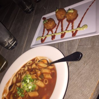 Brooks' Bar & Deck - Minnestrone Soup and mozarella arancini bites - Sports Bars Near Me - Stateline, Nevada Brooks' Bar & Deck - Minnestrone Soup and mozarella arancini bites - Sports Bars Near Me - Stateline, Nevada