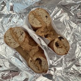 Cinnamon Raisin bagel with peanut butter Cinnamon Raisin bagel with peanut butter