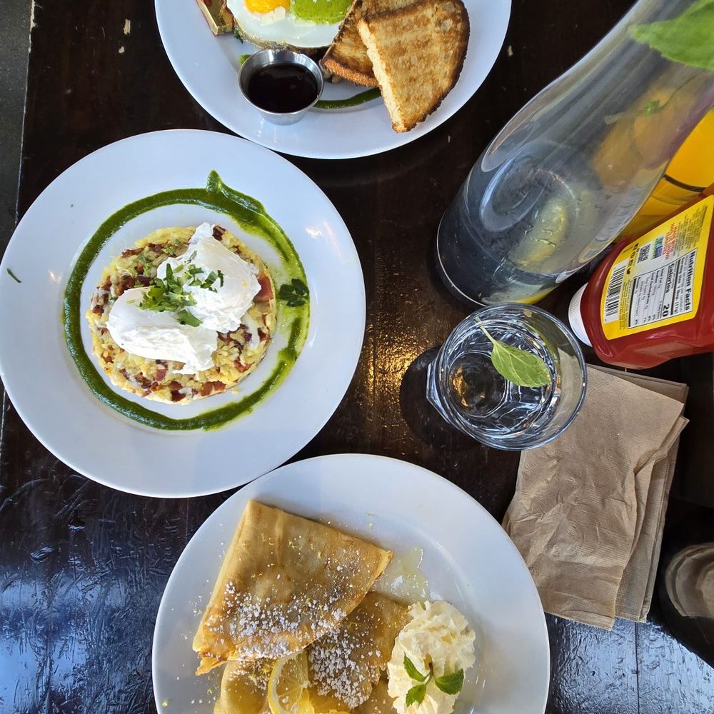Blu Jam Cafe - Top - steak hash  Middle - brunch carbonara  Bottom - lemon crepe - Breakfast & Brunch Near Me - Los Angeles, California