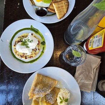 Blu Jam Cafe - Top - steak hash  Middle - brunch carbonara  Bottom - lemon crepe - Breakfast & Brunch Near Me - Los Angeles, California