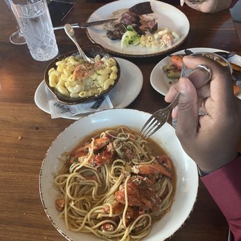 Arnette's Chop Shop - Lobster spaghetti, Lobster Mac & Cheese, carrots and steak. - Steakhouses Near Me - Brookhaven, Georgia