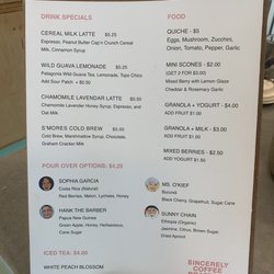Sincerely Coffee Roasters - Food and drink specials