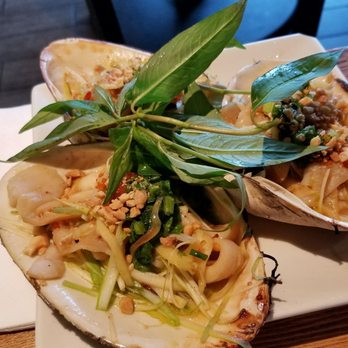 Oc Cay Dua - 02. So Nhat (3 Con): Grilled surf clams with eggs, 3 each ($13) - Vietnamese Near Me - San Jose, California