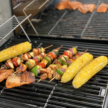 Cuisine On The Green - Grilled Shish Kababs, Corn, & Salmon - American Near Me - Bloomfield, New Jersey Cuisine On The Green - Grilled Shish Kababs, Corn, & Salmon - American Near Me - Bloomfield, New Jersey
