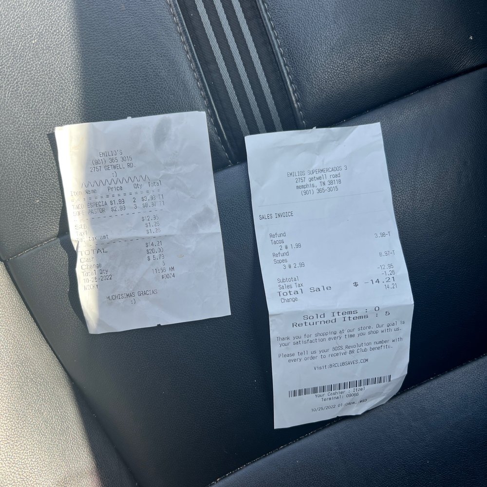 Proof of refund after I would not take the food another customer brought back !